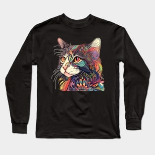 Lady Beautiful Cat Boho Colorful - Cat Lover Long Sleeve T-Shirt